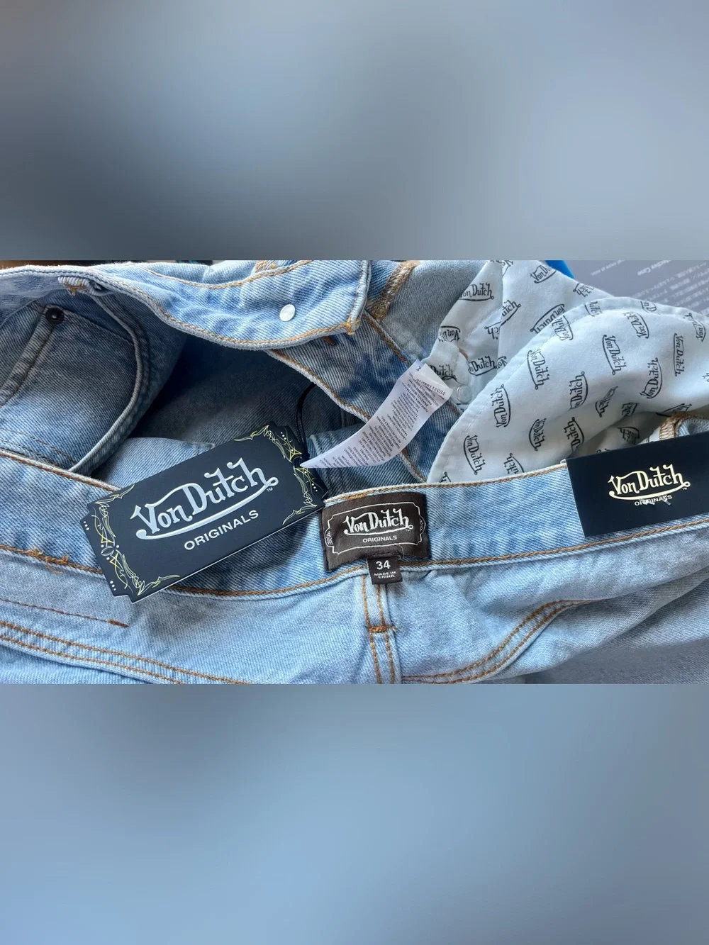 Von Dutch Baggy Long Denim Blue Y2K Jorts Men’s Size 32 & 34